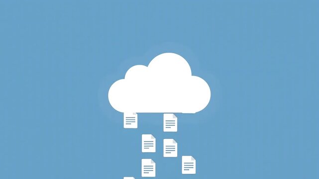 クラウドへ書類を保存するファイル共有、オンラインストレージのビジネスアニメーション