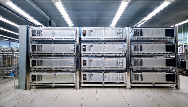 multi circuit refrigerated rack system with parallel compressors and a liquid receiver filling the machine room of a large supermarket store