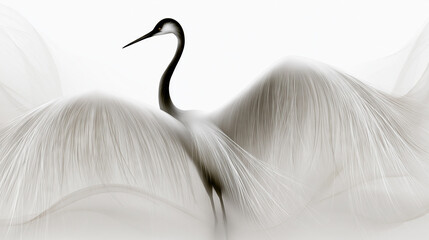 Naklejka premium White Crane in Motion, Soft Focus Background