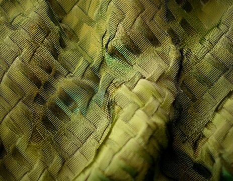 macro of ripstop nylon fabric with reinforcing grid pattern in olive green
