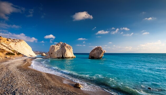 rock of aphrodite beautiful beach and sea bay cyprus island