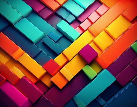 colorful layered blocks form an abstract design in geometric style