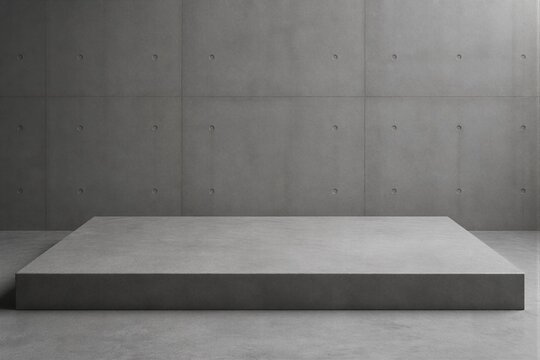 Concrete podium displayed in empty industrial gallery space