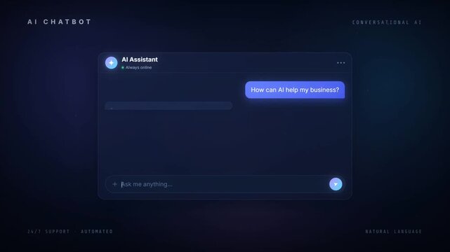 AI Chatbot Interface Typing a Business Question and Generating an Automated Text Reply