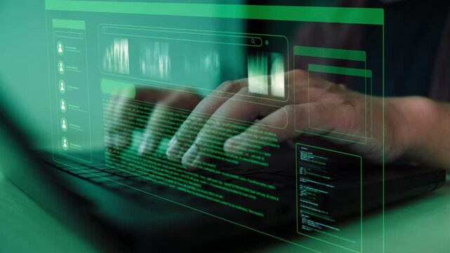 The concept encompasses hackers breaching security systems, overlapping code displays and attempts to steal data and gain access to targets, cyberattacks, insecure connections, and cyber threats.