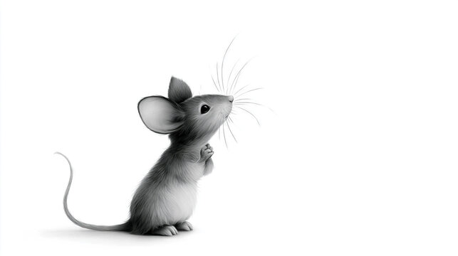 Mouse with paws together, sitting on hind legs