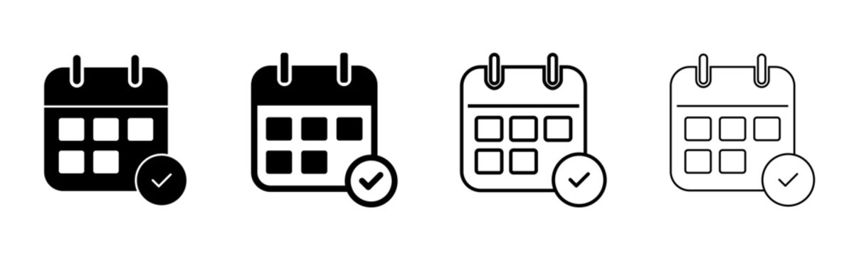 Schedule calendar icon set. Calendar check icon set. Schedule and appointment concepts. date confirmation symbols. event reminder indicators. Calender schedule icon set editable stroke