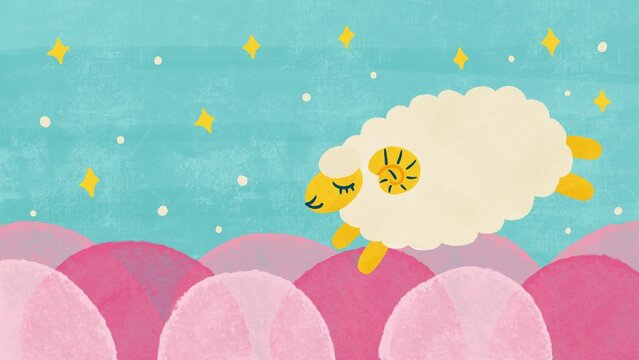 ひつじとピンクメルヘンな星空ヘッダー　水彩風手描きイラスト