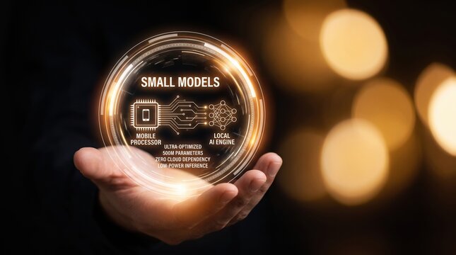 Grasping the future of efficient artificial intelligence with small models for optimized mobile processing and embedded systems, showcasing advanced technological innovation