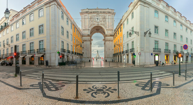 Rua Augusta Arch and Historic Architecture in Lisbon, Portugal