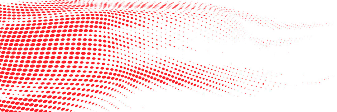 Bright red diagonal halftone pattern with oval dots varying in size and density across a white background