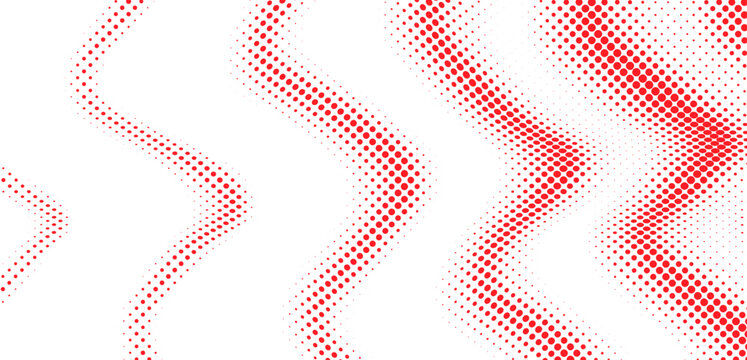 Minimal red halftone dot pattern with gradually increasing circle size and sparse fading distribution