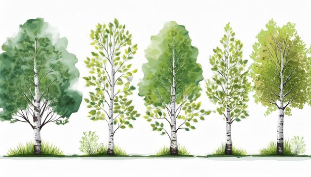 watercolor birch tree isolated on white background ai generated