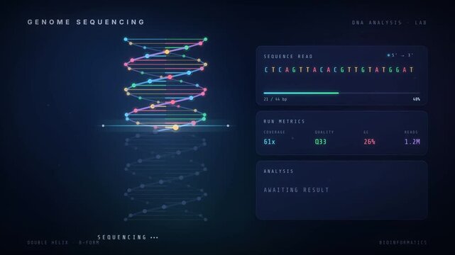 Rotating DNA Double Helix With Genome Sequence Readout and a Gene Match Found Result