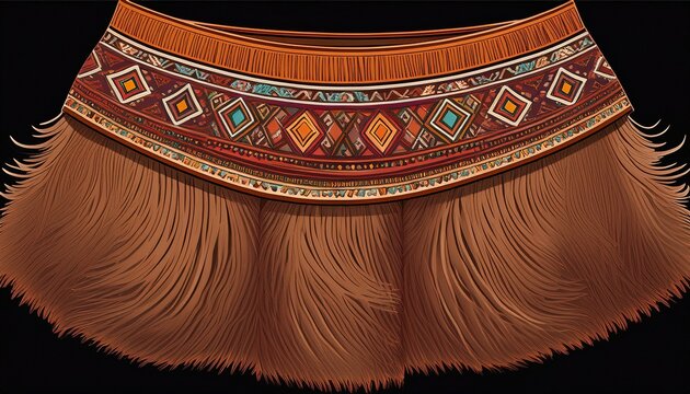 bohemian brown suede fringe skirt featuring colorful geometric ethnic patterns