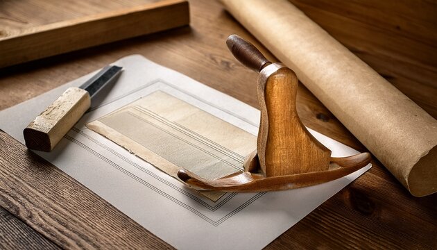 traditional bone folder tool with deckle edge paper on workbench