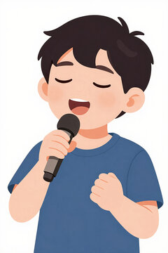 Joyful Child Singing with Eyes Closed, Full of Emotion and Imagination in Backyard Setting Beneath Sunlit Sky