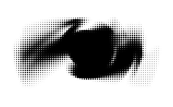 Abstract halftone vector shape template, black dither dot wave pattern and gradient blob smudged effect, minimal geometric wavy squiggle modern industrial brutalist graphic design
