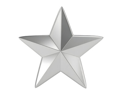 Silver star icon rendered in three dimensional style featuring a metallic glossy surface with sharp edges and smooth lighting&nbsp;