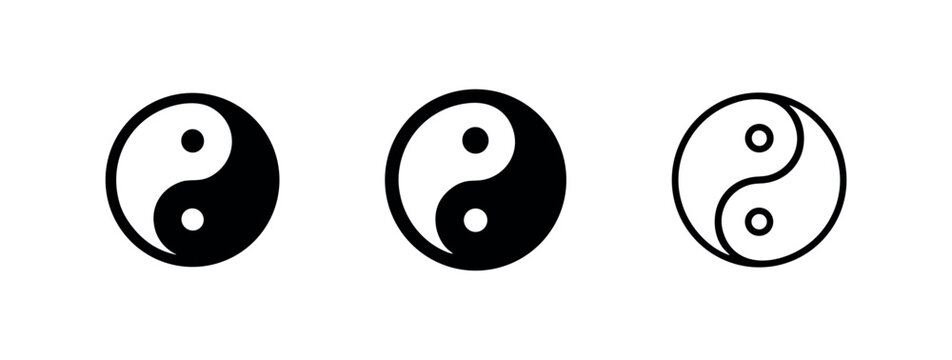 Yin Yang symbols for balance and harmony in black and white traditional spiritual set