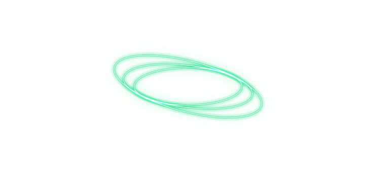 Bright green abstract ring shape featuring concentric circular lines and smooth curved motion trails in dark space isolated on a transparent background