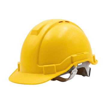 Yellow hard hat for construction worker safety isolated on transparent background