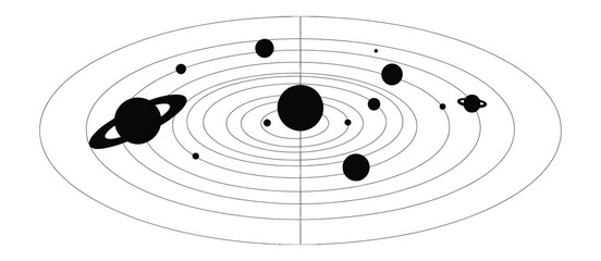 Stylized Solar System Vector Diagram, Planetary Orbits And Celestial Bodies For Space Science And Astronomy Illustration   © Arif __H