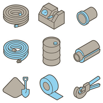 Industrial and construction equipment icon set