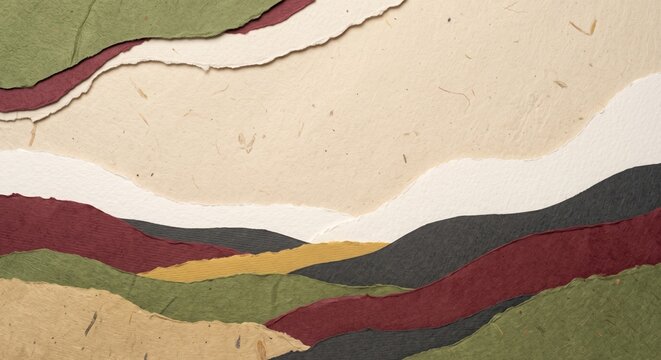 Abstract layered paper landscape in earthy neutral colors