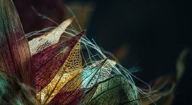 Macro abstract of colorful translucent leaf veins