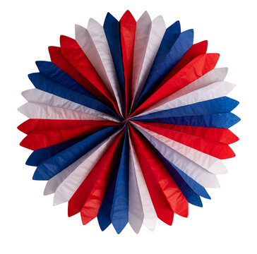 Paper rosette decoration featuring red, white, and blue colors, transparent background