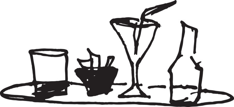vector,  drawing of a tray with drinks