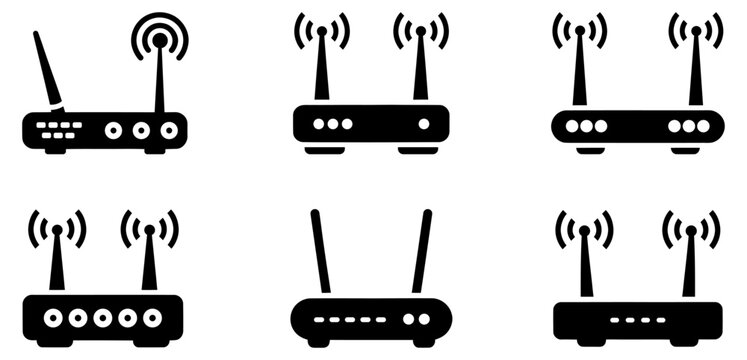 Set of wireless internet router icons for network design
