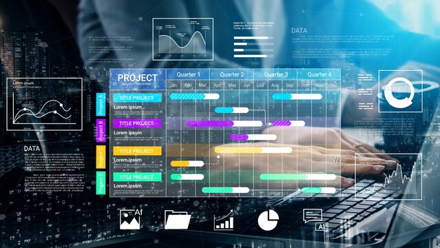Project management graphics on a digital screen with charts and data analysis concepts in a professional business environment Gluon.