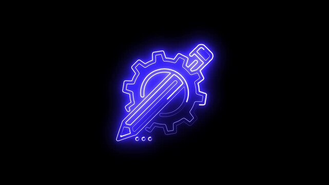 Glowing Blue Neon Gear and Pencil Icon Concept