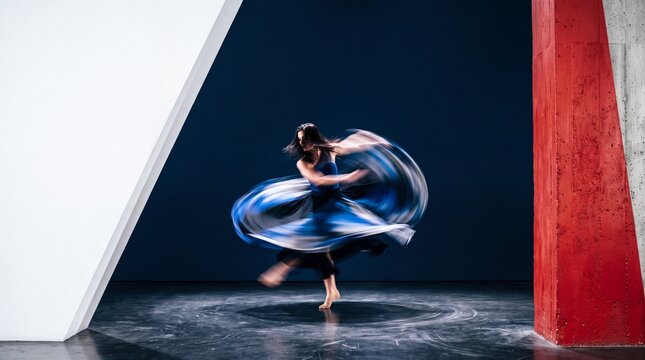 Contemporary Dancer Spinning in Motion on Modern Stage