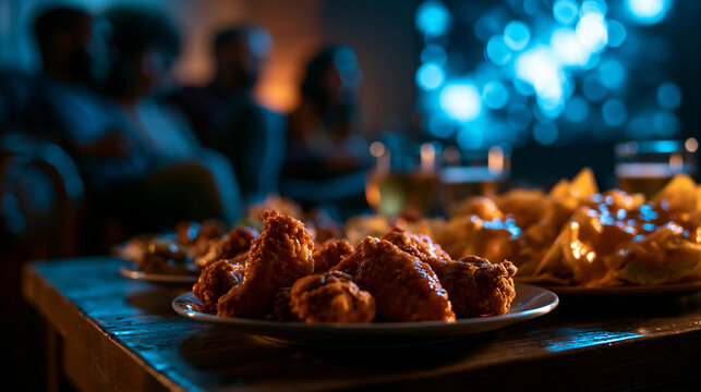 Fried Chicken Wings and Snacks for Game Night