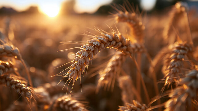 Golden Wheat Field at Sunset During Harvest Season