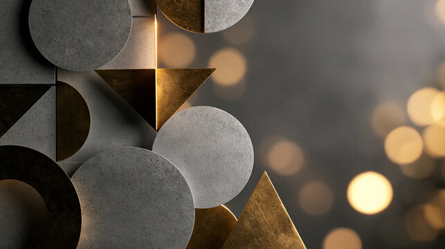 Abstract Geometric Background with Concrete and Gold Elements
