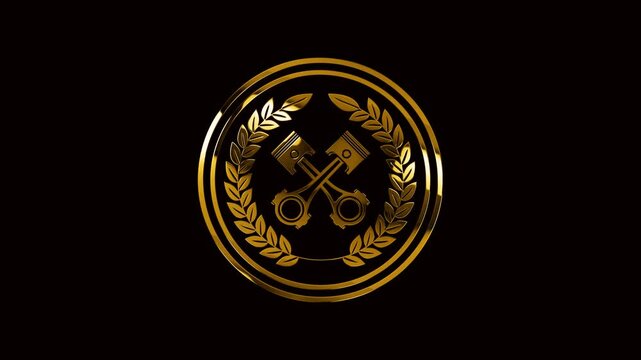 luxury gold machine motorcycle logo on black background