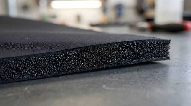 Close-up of dark textured woven fabric surface with fine detailed weave pattern, durable textile material for clothing or upholstery, black or navy blue material texture.