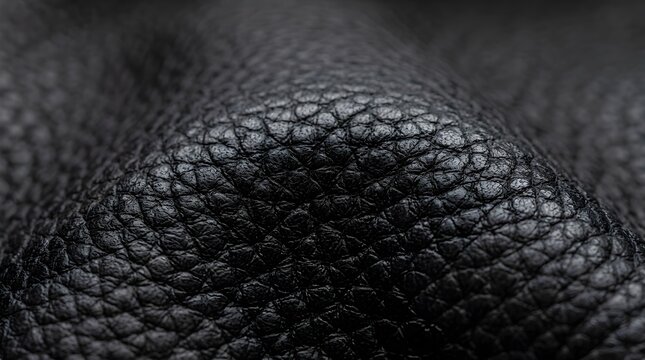 Detailed close-up of black leather texture, smooth grained surface, natural pattern and soft sheen, luxury material background, elegant fashion and furniture upholstery concept.