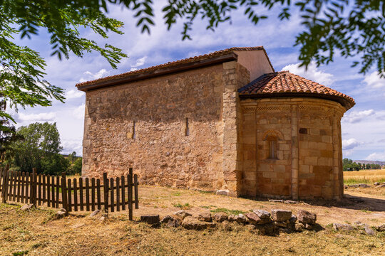 Iconic religious ancient building - ruins of Hermitage of Saint Pelagius and Saint Isidore. Historical landmark in Madrids central park.
