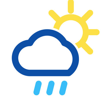 sun behind cloud with rain drops symbol blue yellow rounded smooth