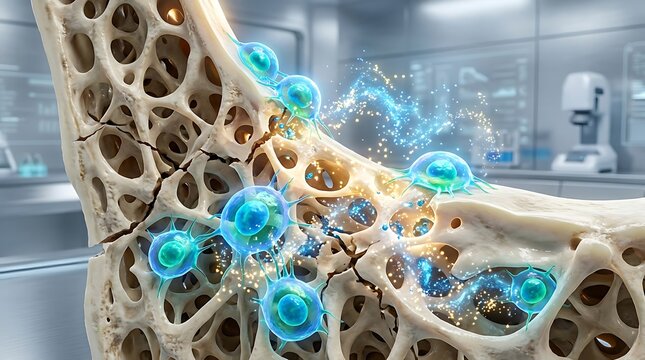 Microscopic view of osteoporosis affecting human bone structure
