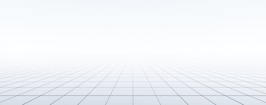 A clean white perspective grid receding into a bright, hazy horizon