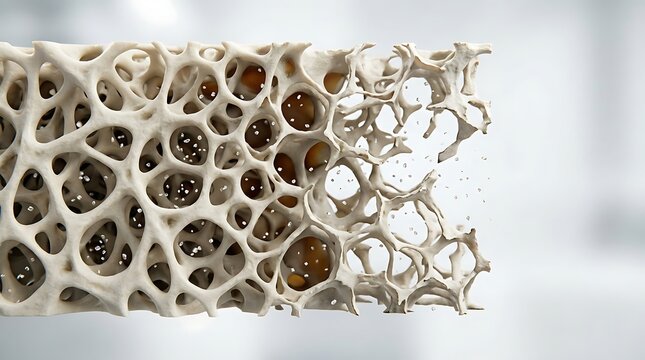 Osteoporosis bone structure showing tissue loss and brittle texture