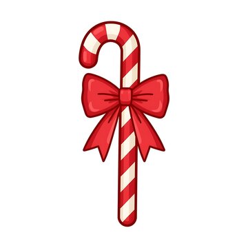 Classic Christmas Candy Cane Vector with Festive Red Bow - Sweet Holiday Treat Icon