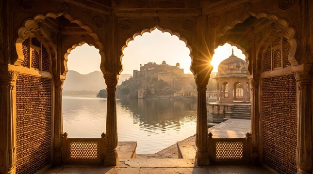 Historic Taragarh Fort Architecture Overlooking Lake in Ajmer