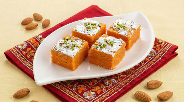 Four square pieces of Indian sweet